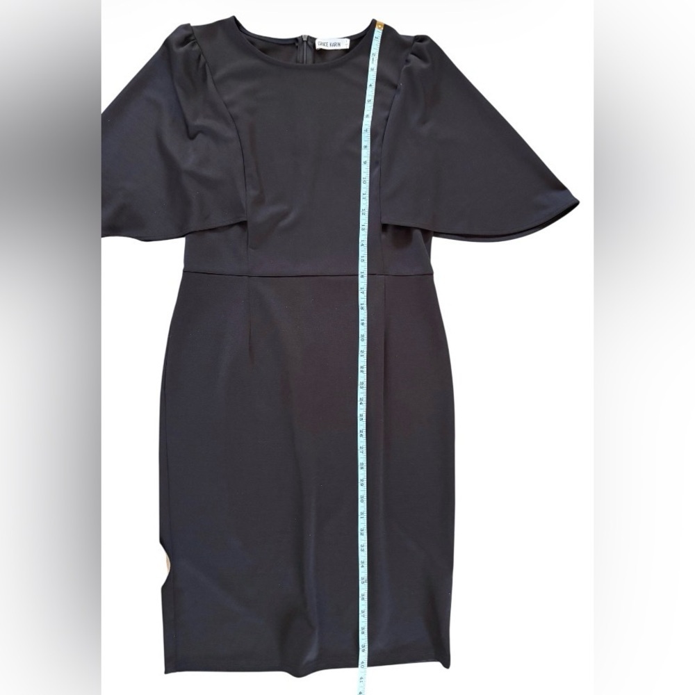 Grace Karin Black 3/4 Ruffle Cape Sleeve Pencil Dress Size Large  SKU 23 - Picture 9 of 10